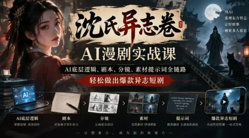 沈氏异志卷AI漫剧实战课｜AI底层逻辑、剧本、分镜、素材提示词全链路，轻松做出爆款异志短剧-大伟资源网