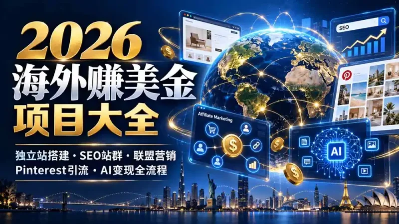 2026海外赚美金项目大全：独立站搭建、SEO站群、联盟营销、Pinterest引流与AI变现全流程-大伟资源网
