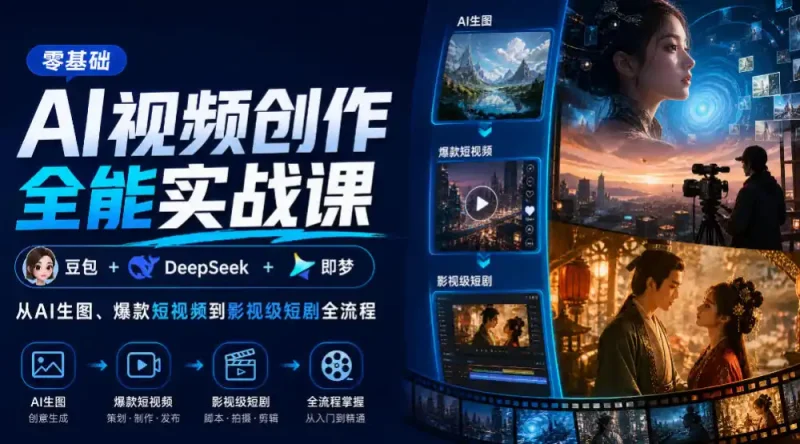 零基础AI视频创作全能实战课｜豆包+DeepSeek+即梦，从AI生图、爆款短视频到影视级短剧全流程-大伟资源网