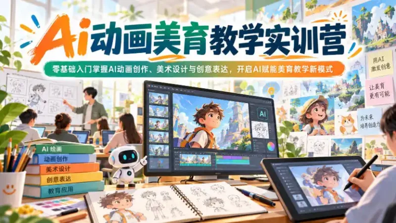 Ai动画美育教学实训营，零基础入门掌握AI动画创作、美术设计与创意表达，开启AI赋能美育教学新模式-大伟资源网