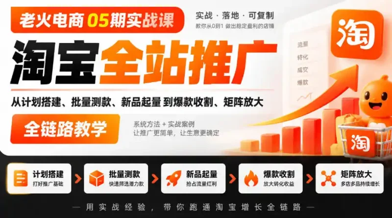 老火电商05期实战课｜淘宝全站推广从计划搭建、批量测款、新品起量到爆款收割、矩阵放大全链路教学-大伟资源网