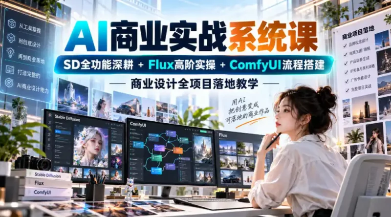 AI商业实战系统课|SD全功能深耕+Flux高阶实操+Comfyui流程搭建,商业设计全项目落地教学-大伟资源网