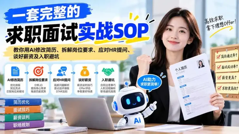 一套完整的求职面试实战SOP：教你用AI修改简历、拆解岗位要求、应对HR提问、谈好薪资及入职避坑-大伟资源网