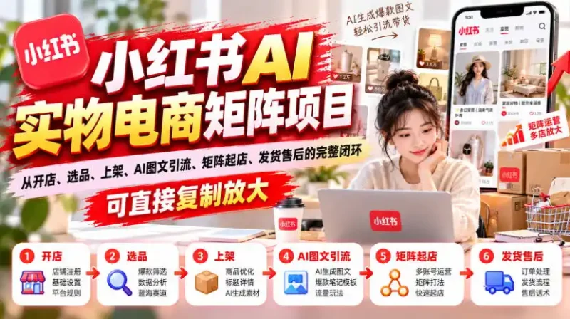小红书AI实物电商矩阵项目，从开店、选品、上架、AI图文引流、矩阵起店、发货售后的完整闭环，可直接复制放大-大伟资源网