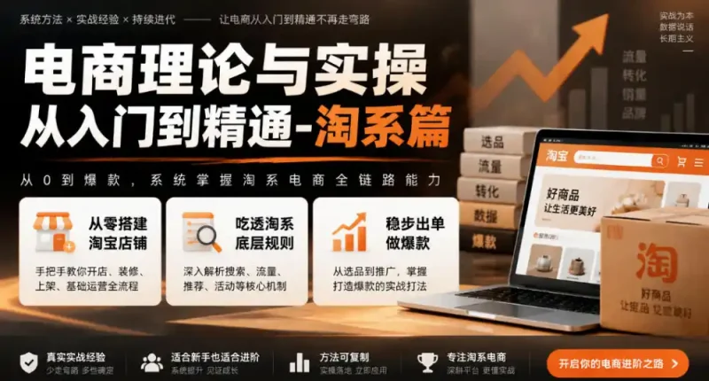 电商理论与实操从入门到精通-淘系篇，从零搭建淘宝店铺，吃透淘系底层规则，稳步出单做爆款-大伟资源网