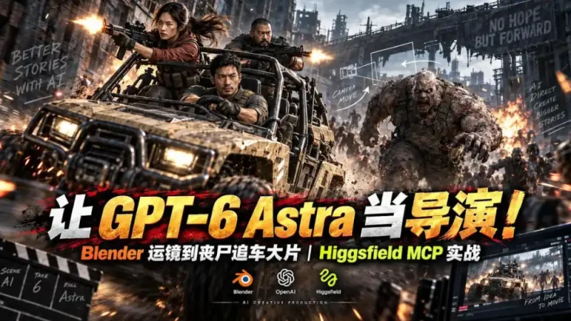 让GPT-6 Astra当导演!Blender运镜到丧尸追车大片|Higgsfield MCP实战-大伟资源网