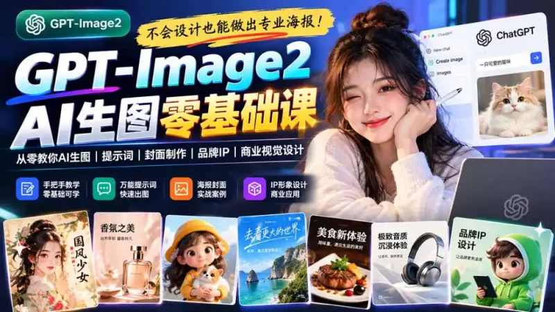 不会设计也能做出专业海报！GPT-Image2从零教你AI生图、提示词、封面制作、品牌IP与商业视觉设计-大伟资源网