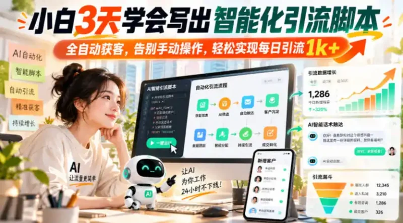 小白3天学会写出智能化引流脚本，全自动获客，告别手动操作，轻松实现每日引流1k+-大伟资源网