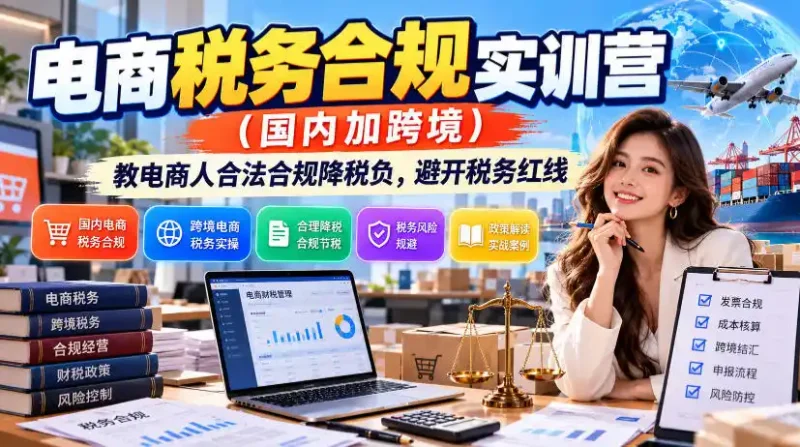 电商税务合规实训营(国内加跨境)，教电商人合法合规降税负，避开税务红线-大伟资源网