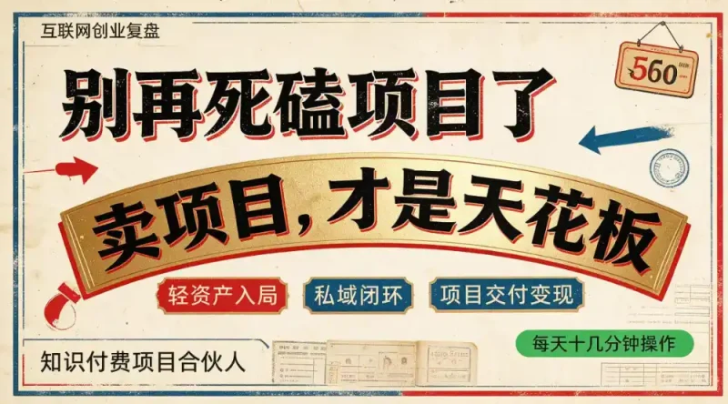做项目不如卖项目,做知识付费自己当老板,普通人死磕项目賺钱,聪明人贩卖项目认知賺钱【揭秘】-大伟资源网