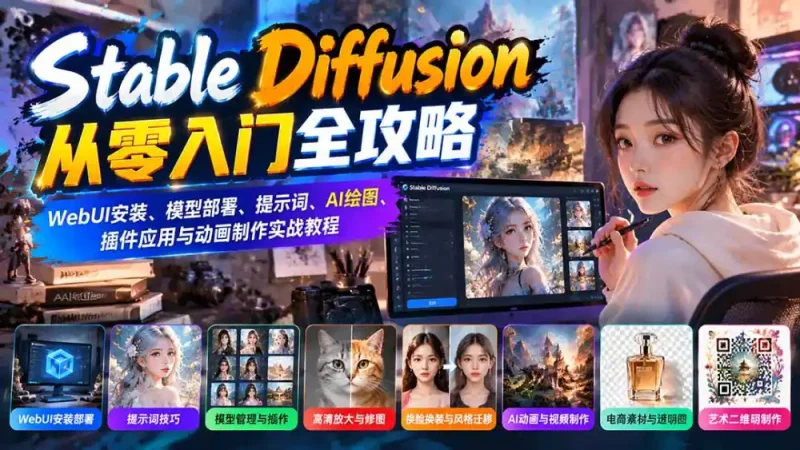 Stable Diffusion从零入门全攻略：WebUI安装、模型部署、提示词、AI绘图、插件应用与动画制作实战教程-大伟资源网