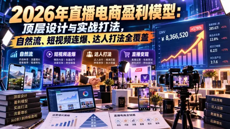 2026年直播电商盈利模型：顶层设计与实战打法，自然流、短视频连爆、达人打法全覆盖-大伟资源网