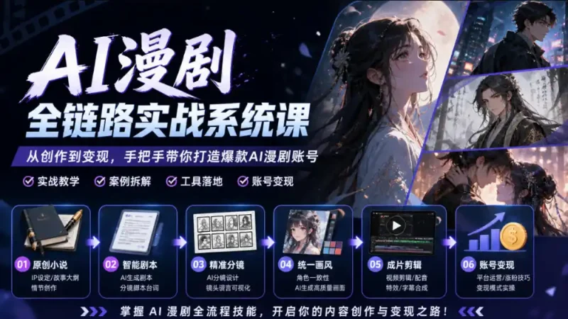 AI漫剧全链路实战系统课｜原创小说、智能剧本、精准分镜、统一画风、成片剪辑、账号变现实操教学-大伟资源网