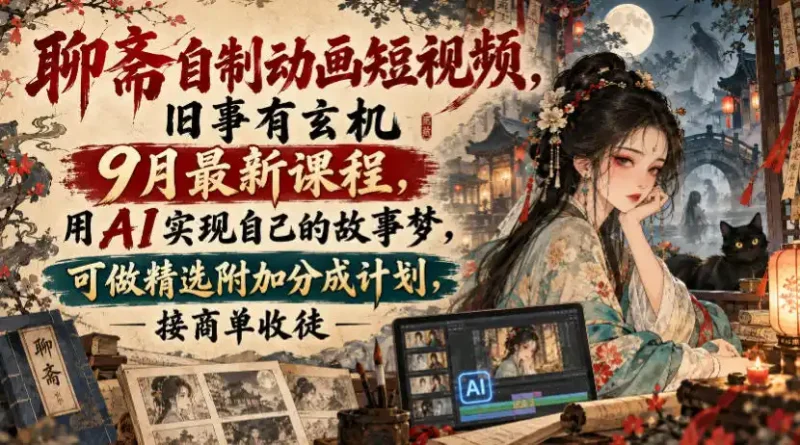 聊斋自制动画短视频，旧事有玄机9月最新课程，用AI实现自己的故事梦，可做精选附加分成计划，接商单收徒-大伟资源网