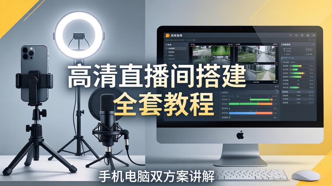 高清直播间搭建全套教程，手机电脑双方案讲解，设备选型调试多机位实操教学-大伟资源网