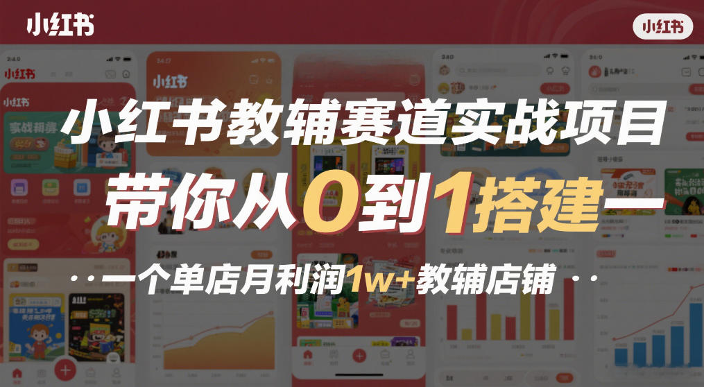 小红书教辅赛道实战项目，带你从0到1搭建一个单店月利润1w+教辅店铺-大伟资源网