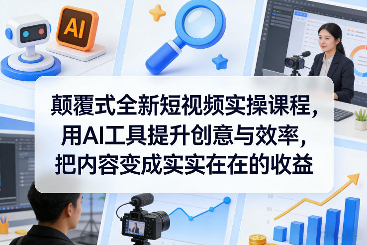 颠覆式全新短视频实操课程，用AI工具提升创意与效率，把内容变成实实在在的收益-大伟资源网