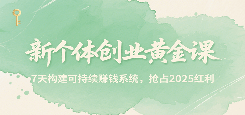 新个体创业黄金课，7天构建可持续赚钱系统，抢占2025红利-大伟资源网