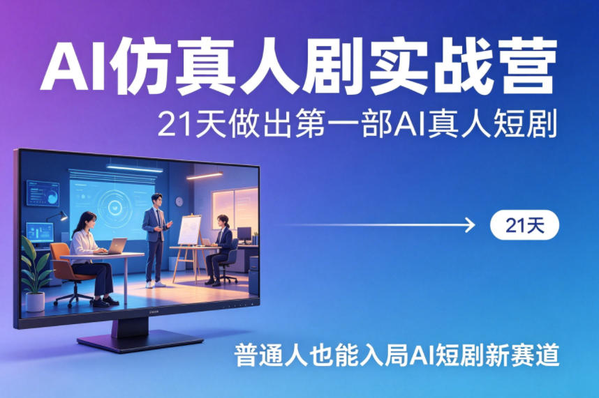 AI仿真人剧实战营，21天做出第一部AI真人短剧，普通人也能入局AI短剧新赛道-大伟资源网