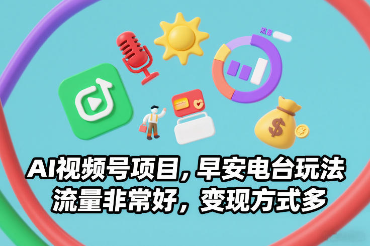 AI视频号项目，早安电台玩法，流量非常好，变现方式多-大伟资源网