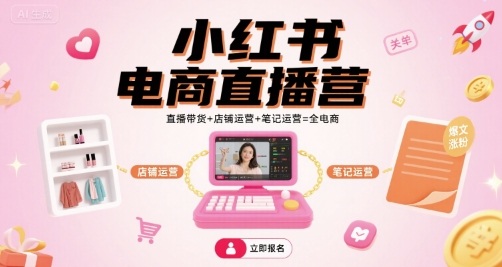小红书电商直播营，直播带货+店铺运营+笔记运营=全电商-大伟资源网