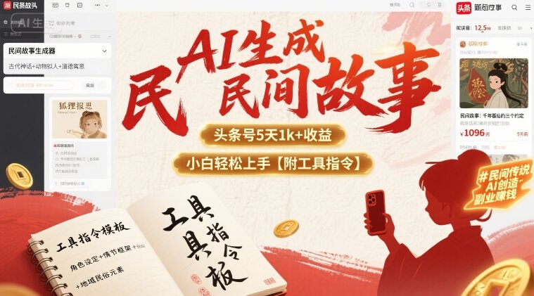 AI生成民间故事，头条号5天1k+，小白轻松上手【附工具指令】-大伟资源网