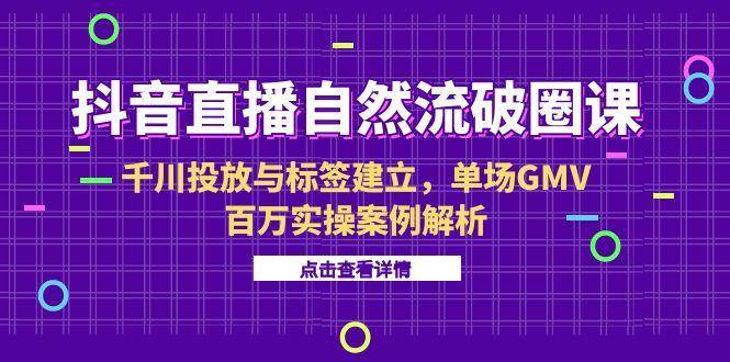 （15136期）抖音直播自然流破圈课-6月，千川投放与标签建立，单场GMV百万实操案例解析-大伟资源网