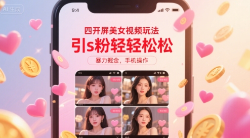四开屏美女视频玩法，引s粉轻轻松松，暴力掘金，手机操作【揭秘】-大伟资源网
