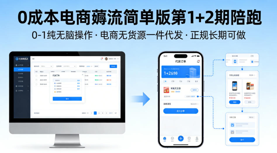 0成本电商薅流简单版第1+2期陪跑，0-1纯无脑操作，电商无货源一件代发，正规长期可做-大伟资源网