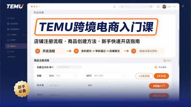 （15682期）TEMU跨境电商入门课，店铺注册流程，商品创建方法，新手快速开店指南-大伟资源网