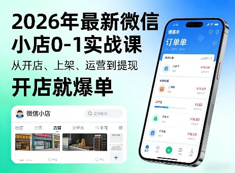 2026年最新微信小店0-1实战课，从开店、上架、运营到提现，开店就爆单-大伟资源网