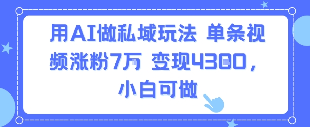 用AI做私域玩法，单条视频涨粉7W变现4.3k，小白可做-大伟资源网