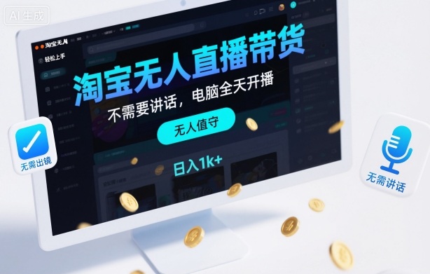 淘宝无人直播带货，不需要出镜，不需要讲话，电脑全天开播，轻松上手，日入1k+【揭秘】-大伟资源网