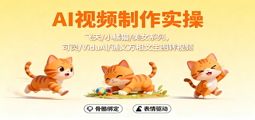 AI视频制作实操，飞天/小橘猫/美女系列，可灵/ViduAl/通义万相文生图转视频-大伟资源网