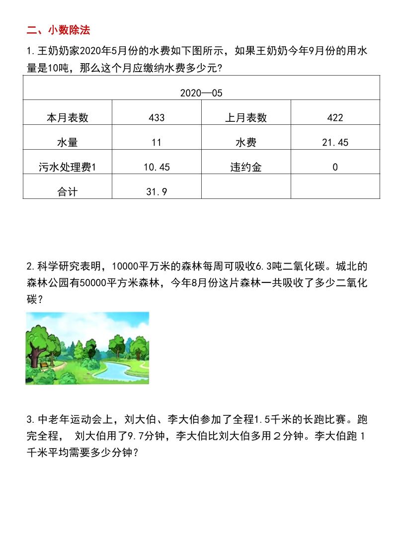 五年级上数学期末常考应用题专项练习题-大伟资源网