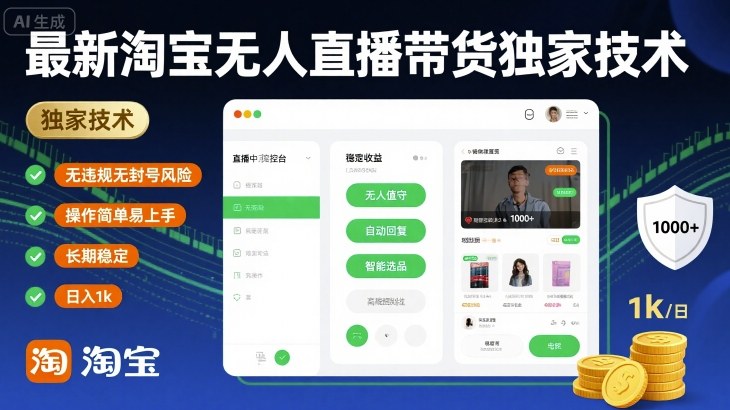 最新淘宝无人直播带货独家技术，无违规无封号风险，操作简单易上手，长期稳定日入1k【揭秘】-大伟资源网