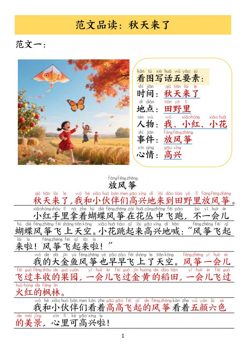 一年级上语文1-8单元看图写作范文-大伟资源网