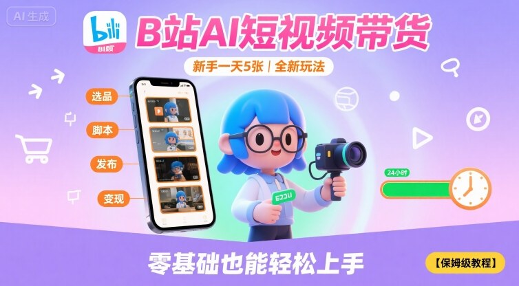B站AI短视频带货，新手一天5张，全新玩法【保姆级教程】-大伟资源网