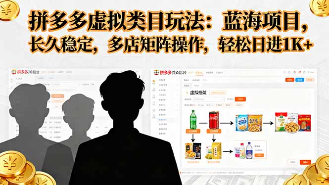 拼多多虚拟类目玩法，蓝海项目，长久稳定，多店矩阵操作，轻松日进1K+-大伟资源网