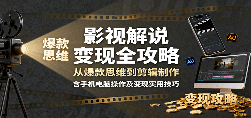 影视解说变现全攻略：从爆款思维到剪辑制作，含手机电脑操作及变现实用技巧-大伟资源网