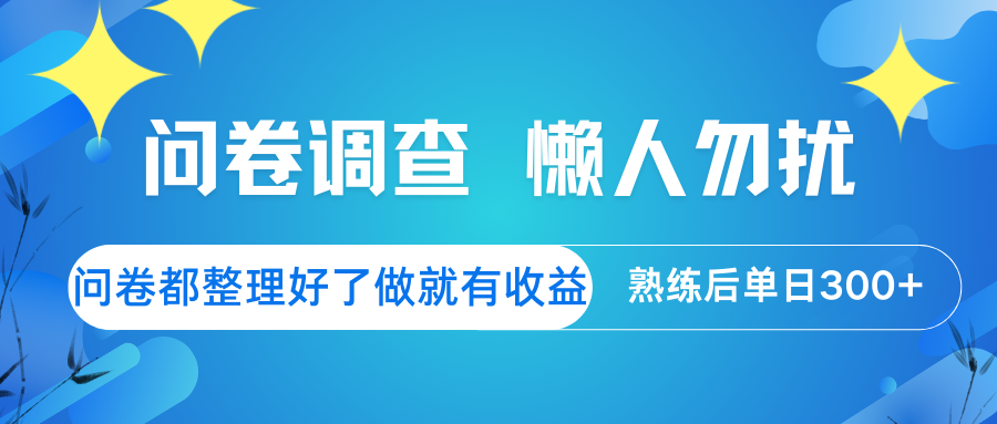 问卷调查 懒人勿扰 问卷都整理好了，做就有收益，熟练后日入300+-大伟资源网