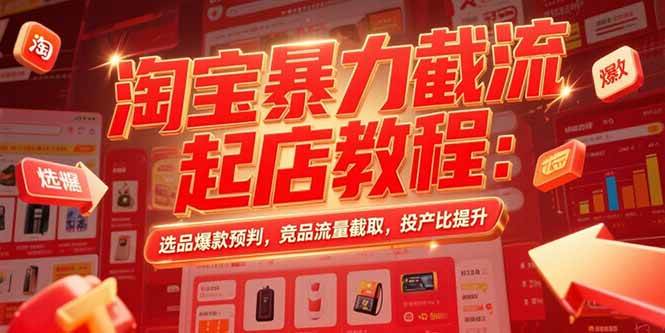 （15468期）淘宝暴力截流起店教程：选品爆款预判，竞品流量截取，投产比提升-大伟资源网