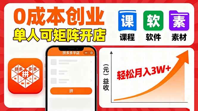 （16047期）拼多多虚拟电商，0成本，单人可矩阵开店，轻松月入3W+-大伟资源网