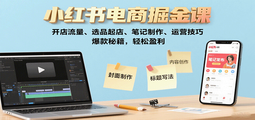 小红书电商掘金课：开店流量、选品起店、笔记制作、运营技巧，爆款秘籍，轻松盈利-大伟资源网