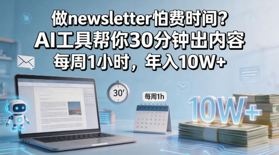 做newsletter怕费时间？AI工具帮你30分钟出内容，每周1小时，年入10W+！【原创双语字幕】-大伟资源网