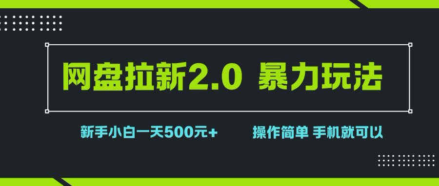 （15759期）网盘拉新2.0，暴力玩法，新手小白一天轻松500，操作简单-大伟资源网