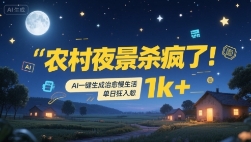 农村夜景杀疯了！AI一键生成治愈系慢生活，单日狂入1k+-大伟资源网