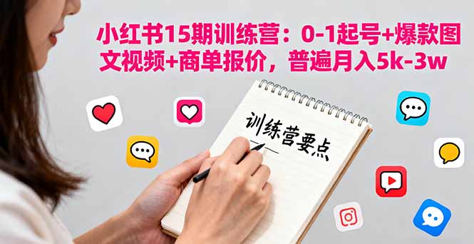 小红书15期训练营：0-1起号+爆款图文视频+商单报价，普遍月入5k-3w-大伟资源网