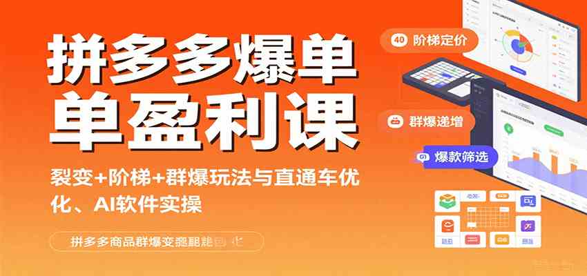 拼多多爆单盈利课：裂变+阶梯+群爆玩法与直通车优化、AI 软件实操-大伟资源网