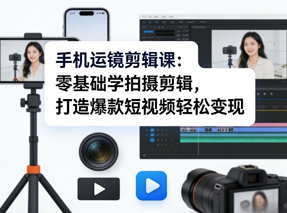 手机运镜剪辑课：零基础学拍摄剪辑，打造爆款短视频轻松变现-大伟资源网